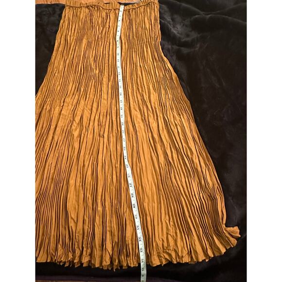 EILEEN FISHER BRONZE CRUSHED SILK PLEATED MAXI SKIRT XS - Picture 2 of 5